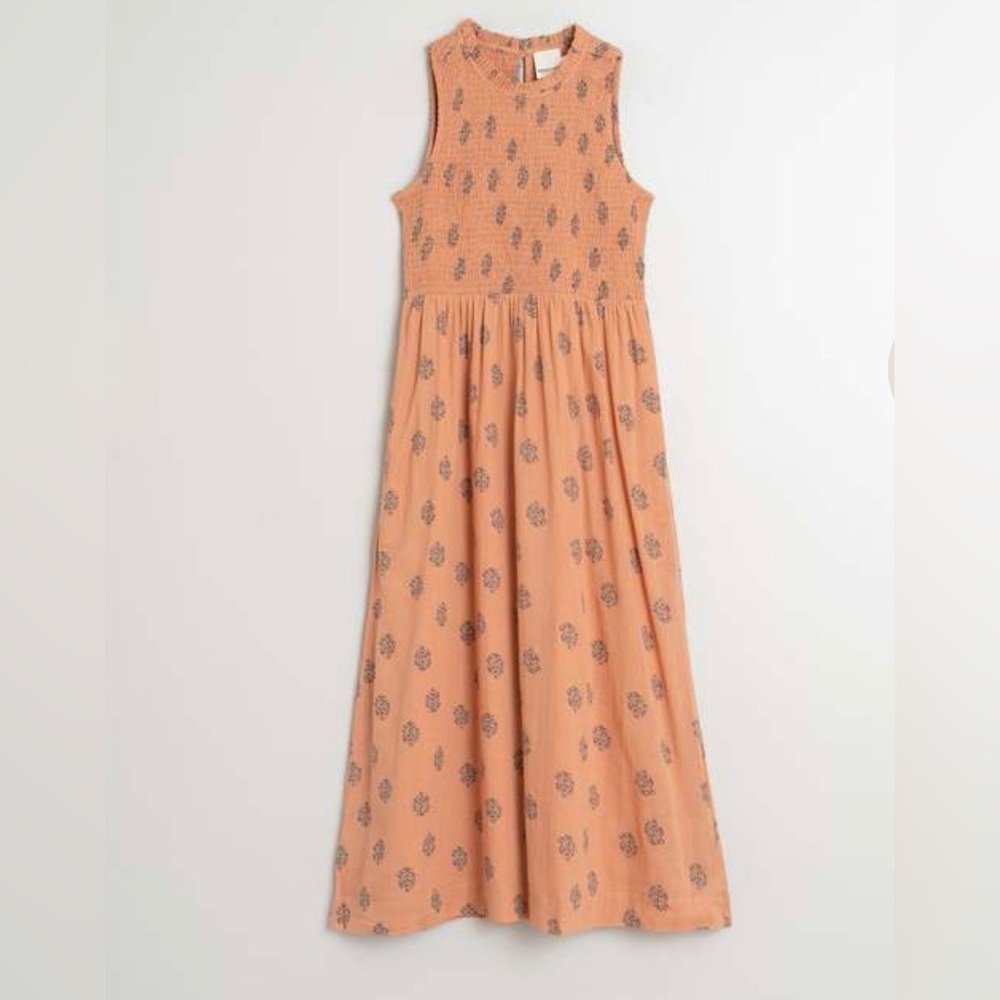 Indi&Cold women’s 100% organic cotton elastic waist sleeveless mid dress peach S - Picture 3 of 10